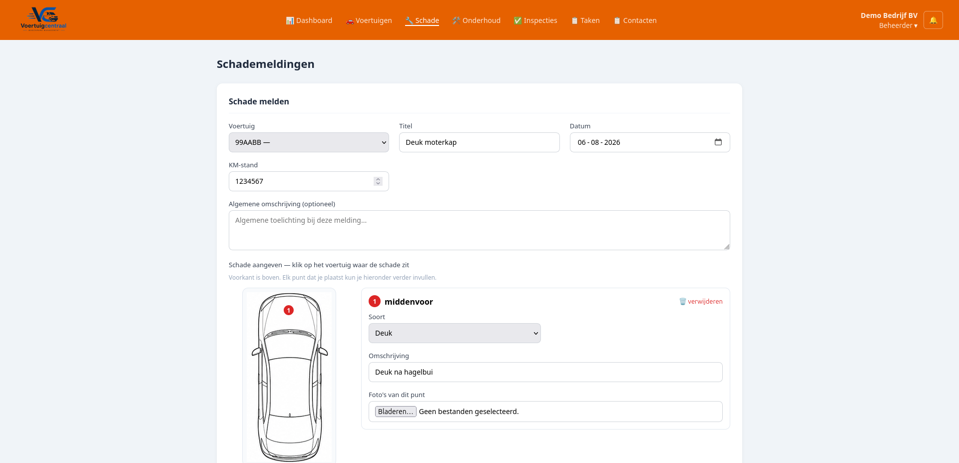 Het dashboard van VoertuigCentraal